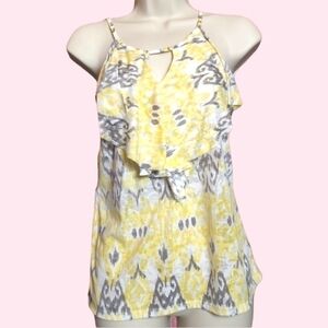 Yellow Boho Soft Lightweight Flowy Flounce Spaghetti Strap Halter Tank Top Small